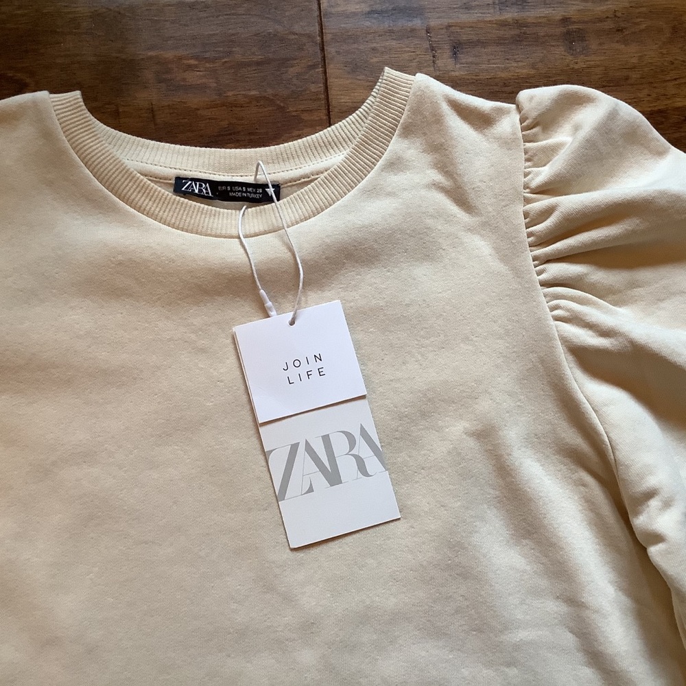 Zara Long Sleeve Knit Cropped Top Ivory Sweatshirt - Picture 3 of 7